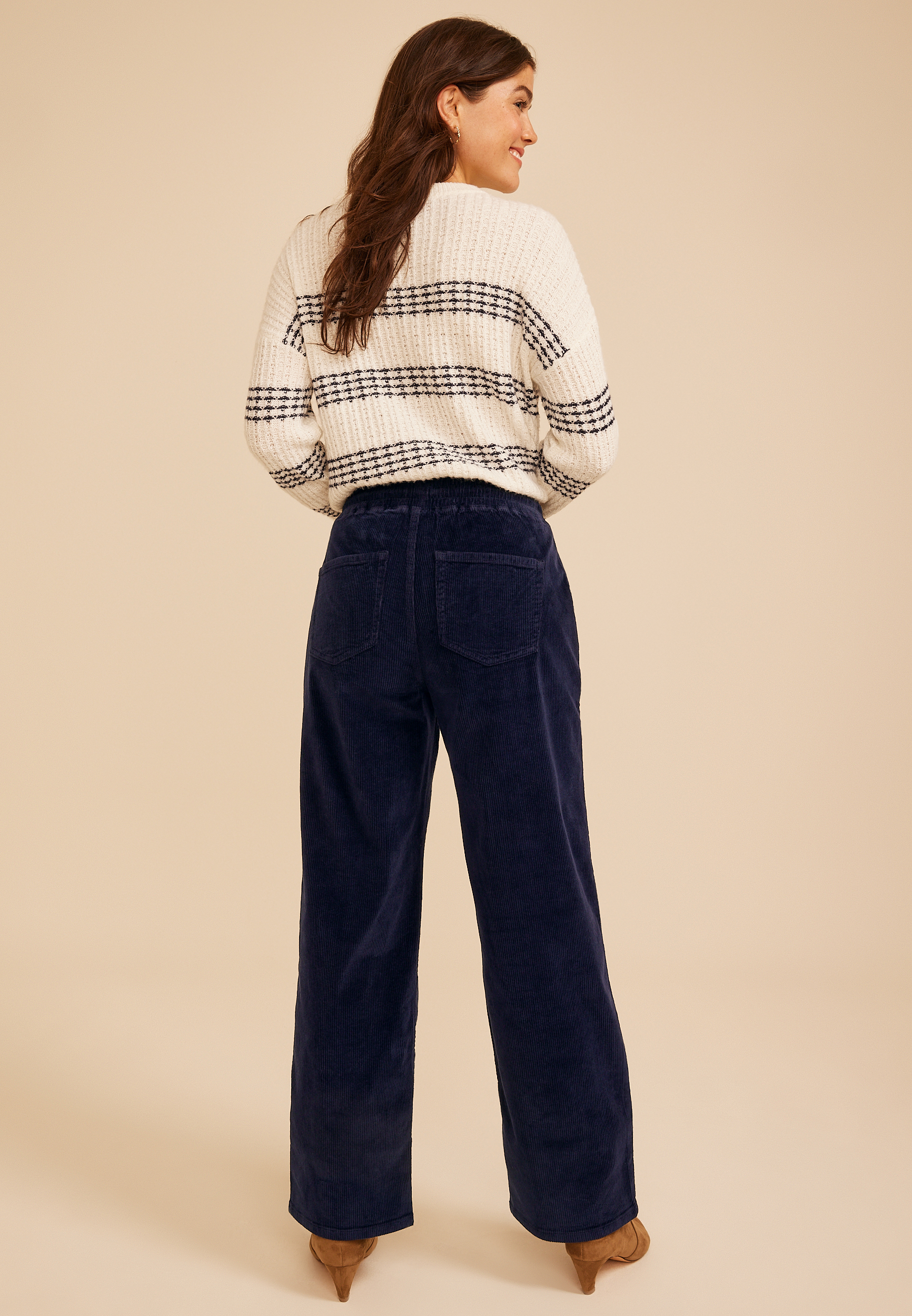 High Rise Stretch Corduroy Wide Leg Pant, C1378, large