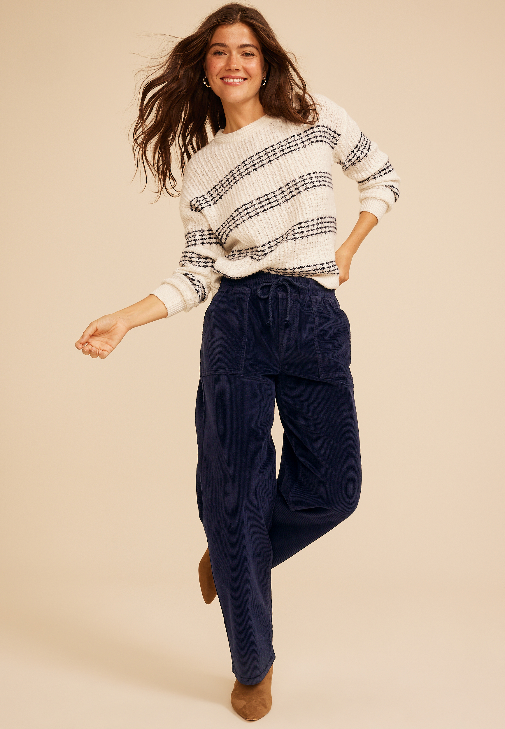 High Rise Stretch Corduroy Wide Leg Pant, C1378, large