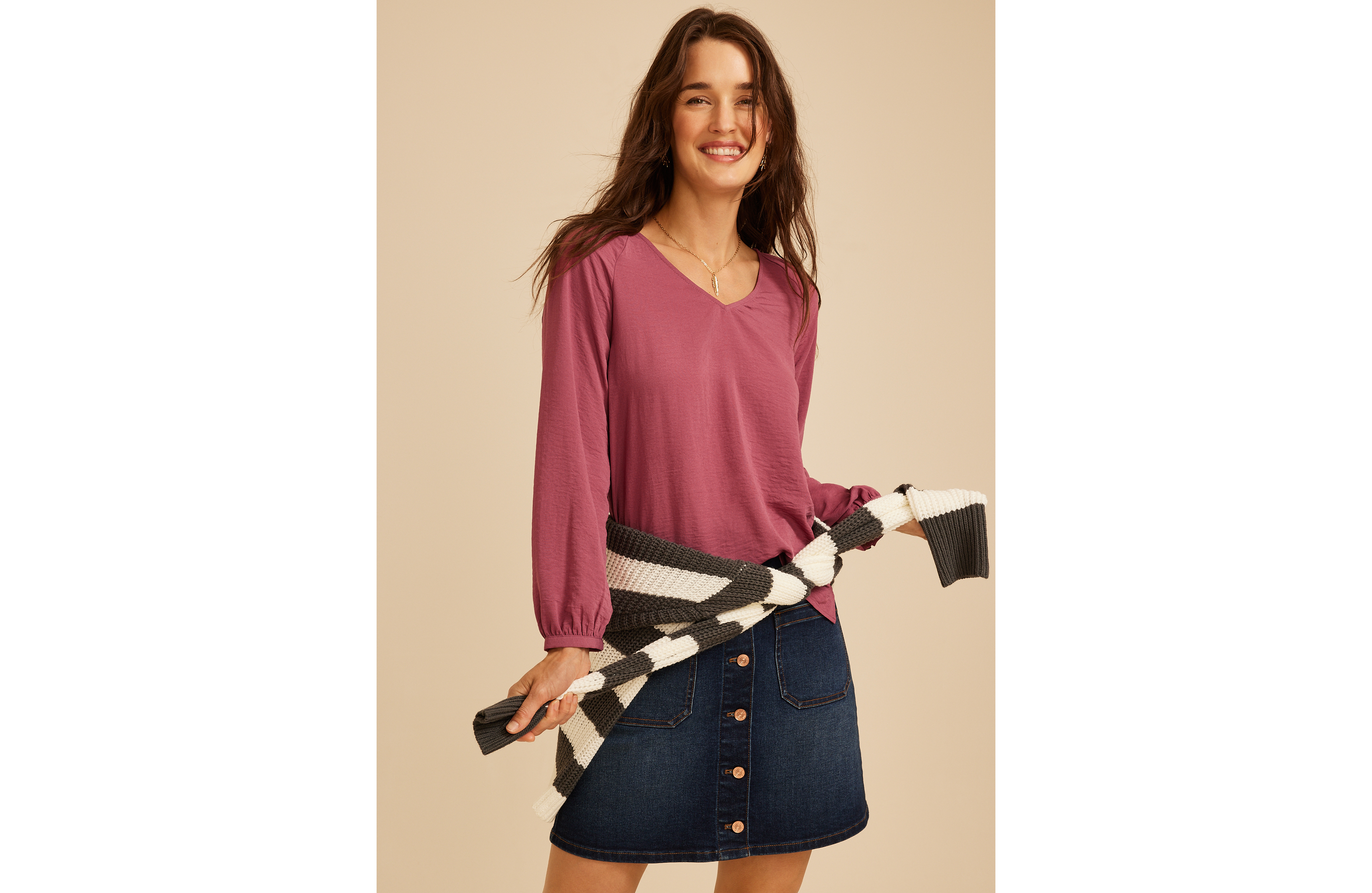 V Neck Long Sleeve Blouse