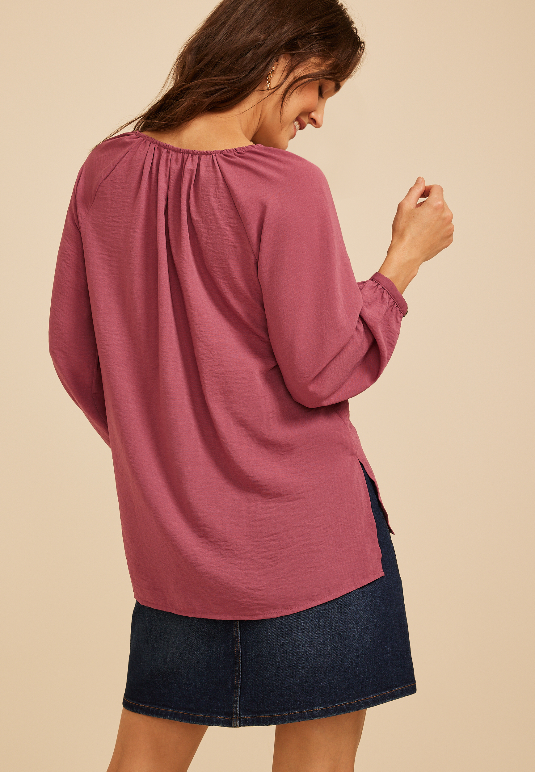 V Neck Long Sleeve Blouse, C3744, large