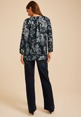 Floral V Neck Long Sleeve Blouse, C3123, small