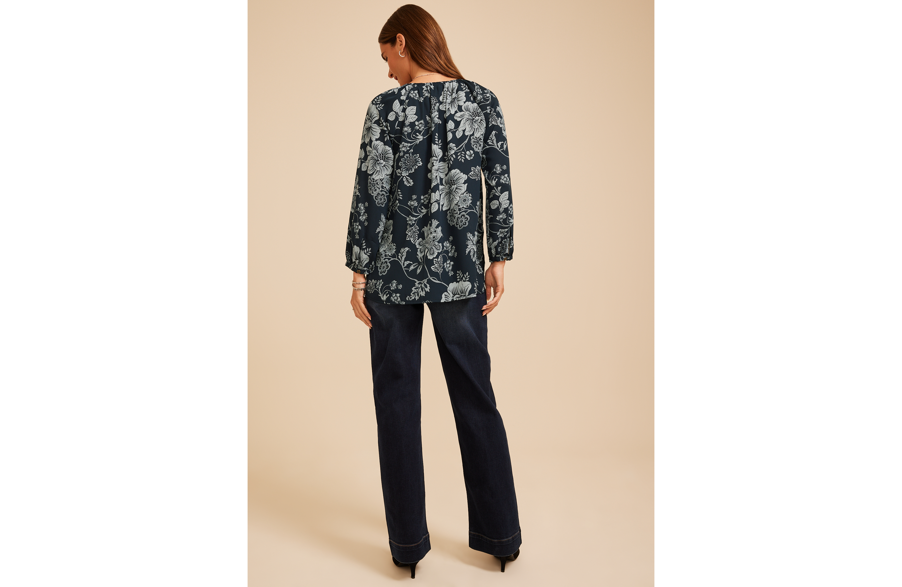 Floral V Neck Long Sleeve Blouse