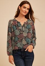 Floral Chiffon Henley Blouse, C1756, small