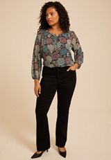 Plus Size Floral Chiffon Henley Blouse, C1756, small
