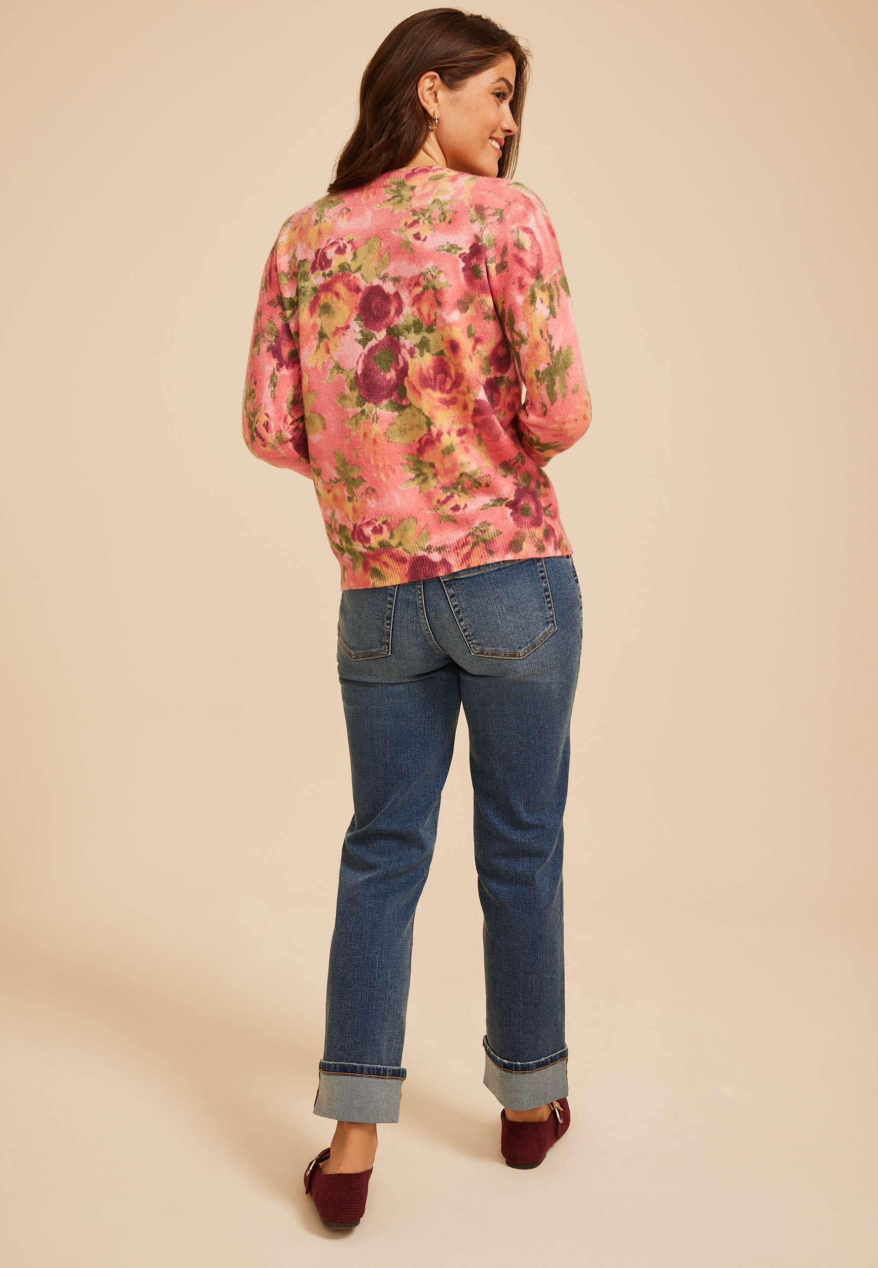 Floral Crew Neck Sweater, C5796, large