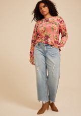 Plus Size Floral Crew Neck Sweater, C5796, small