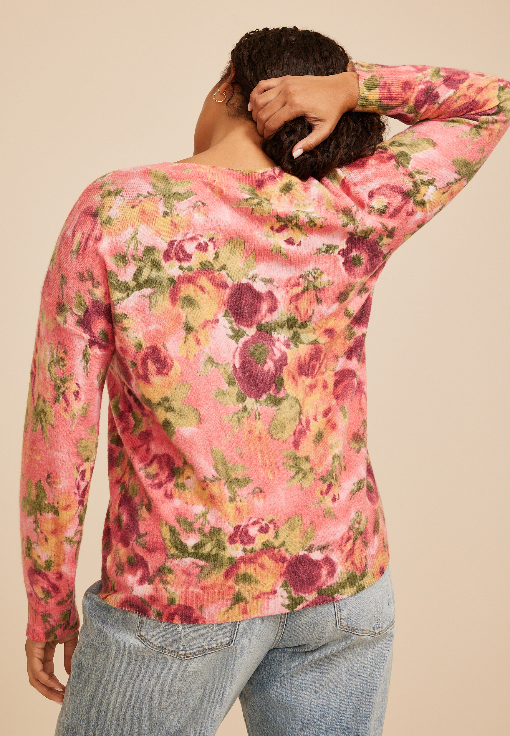 Plus Size Floral Crew Neck Sweater, C5796, large