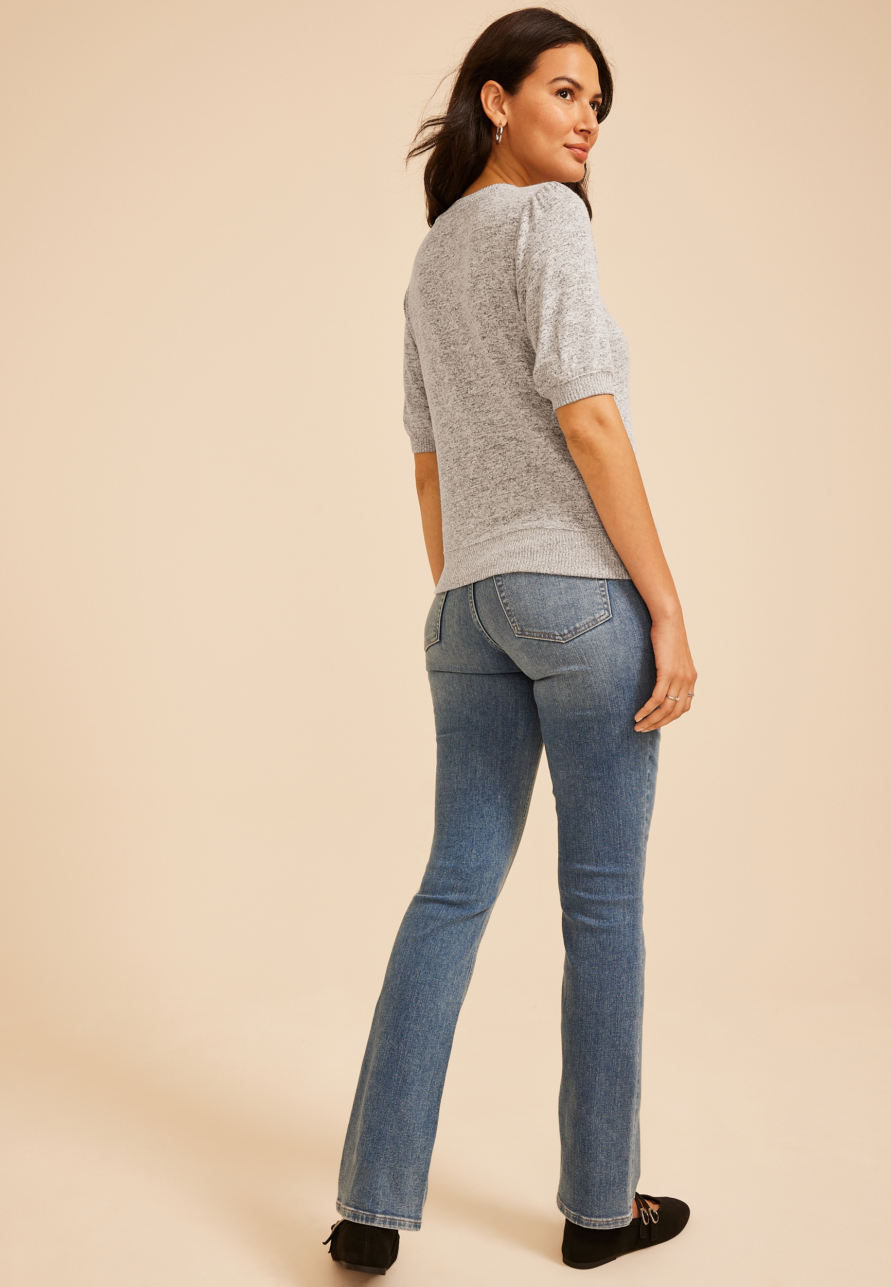 Heathered Hacci Puff Sleeve Top, C151, large