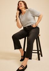 Plus Size Heathered Hacci Puff Sleeve Top, C151, small