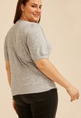 Plus Size Heathered Hacci Puff Sleeve Top, C151, small