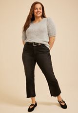 Plus Size Heathered Hacci Puff Sleeve Top, C151, small