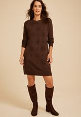 Medallion Sweater Dress, COFFEE BEAN, small