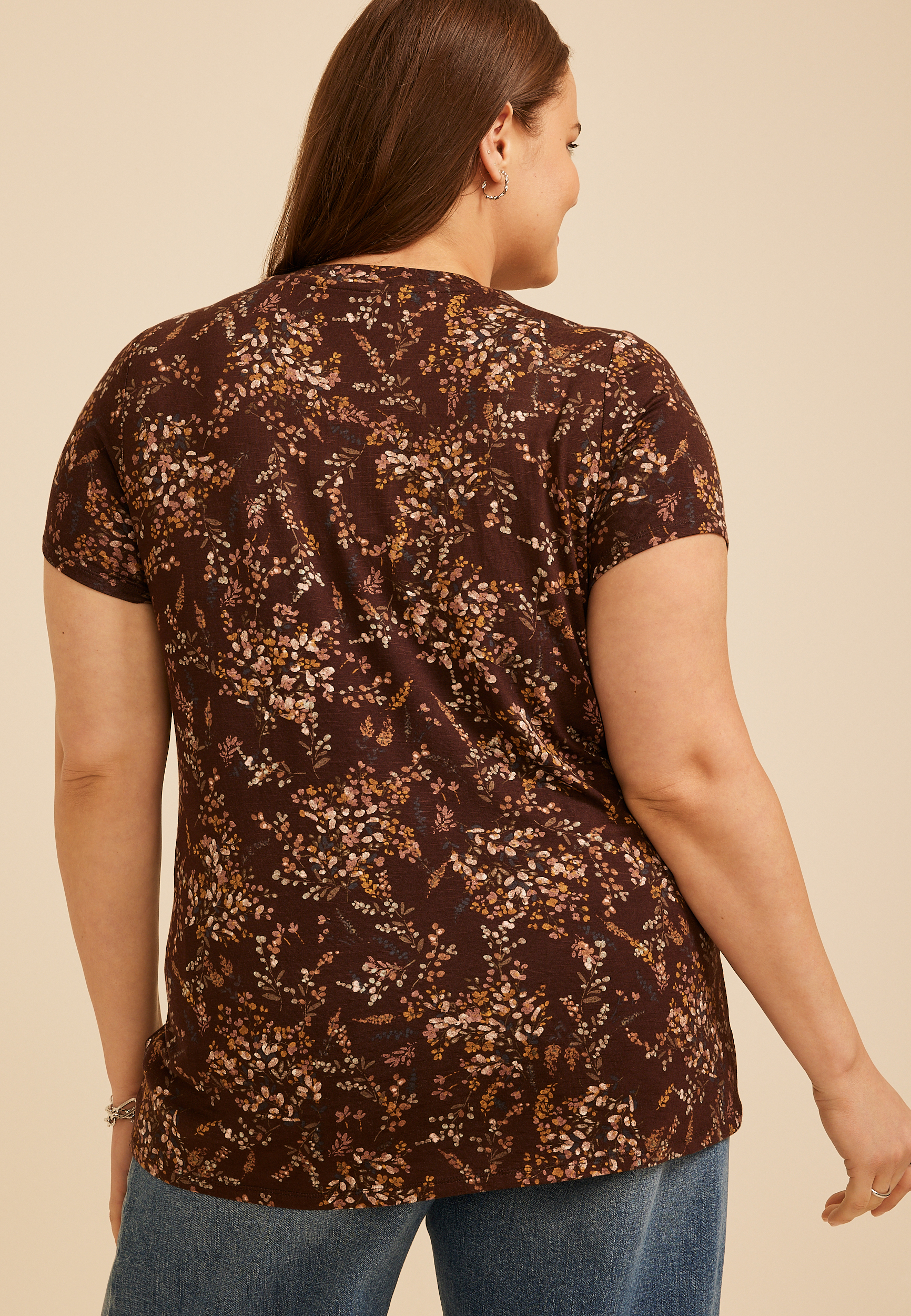 Plus Size 24/7 Kennedy Floral Crew Neck Tee, C1635, large