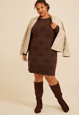 Plus Size Medallion Sweater Dress, COFFEE BEAN, small