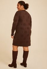 Plus Size Medallion Sweater Dress, COFFEE BEAN, small