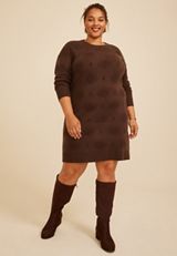 Plus Size Medallion Sweater Dress, COFFEE BEAN, small