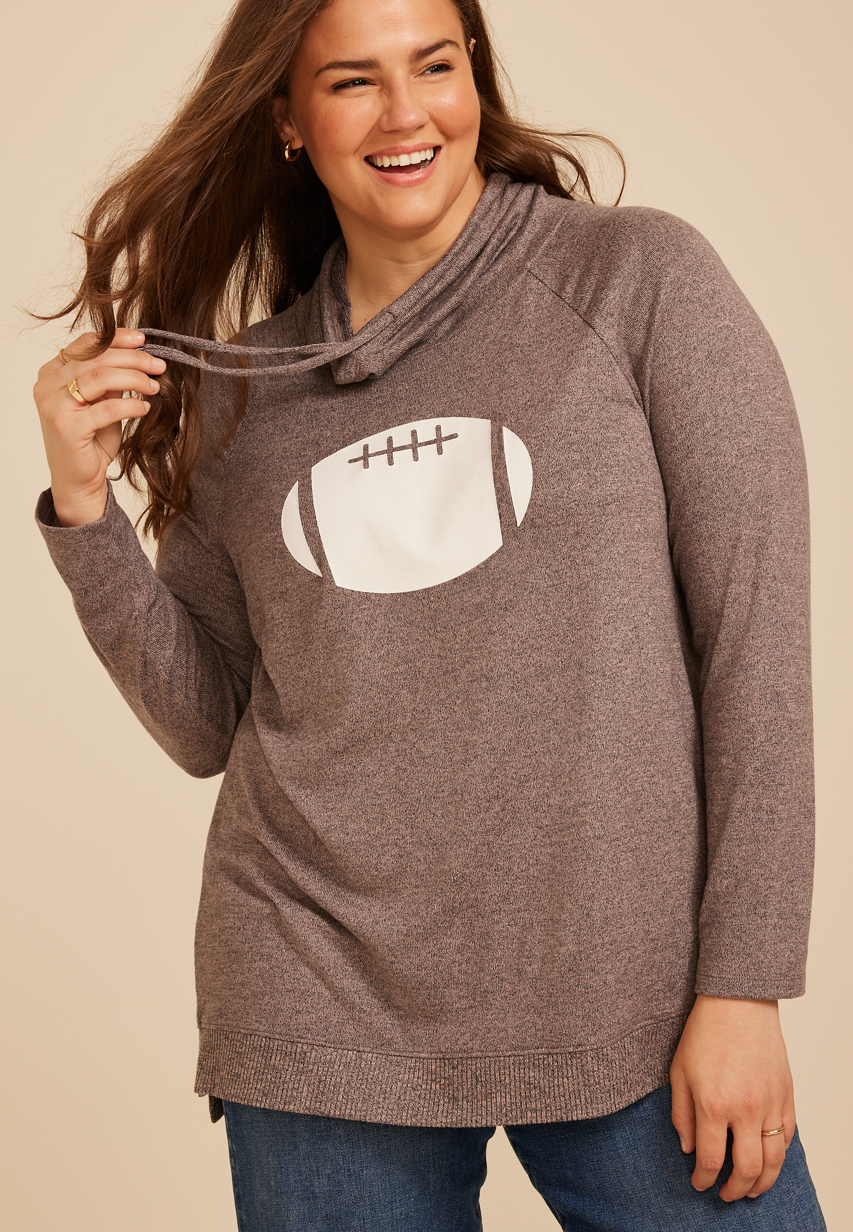 Plus Size Haven Football Graphic Cowl Neck Top