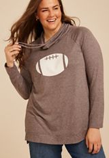 Plus Size Haven Football Graphic Cowl Neck Top, C7726, small