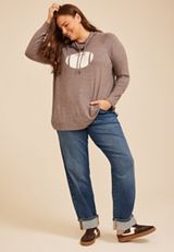 Plus Size Haven Football Graphic Cowl Neck Top, C7726, small