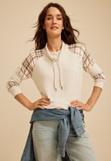 Haven Plaid Mix Cowl Neck Top, C5249, small