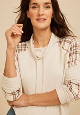 Haven Plaid Mix Cowl Neck Top, C5249, small