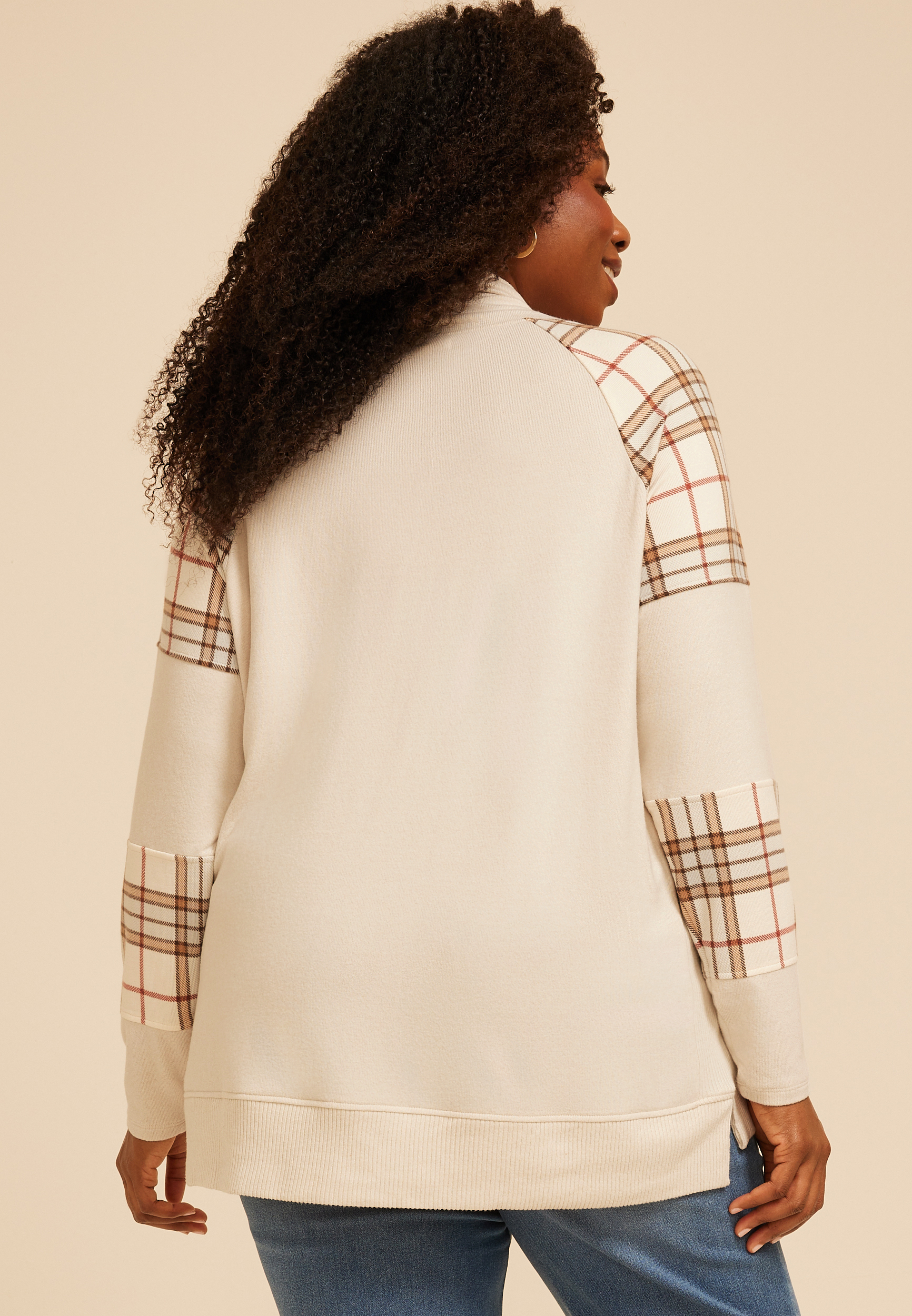 Plus Size Haven Plaid Mix Cowl Neck Top, C5249, large