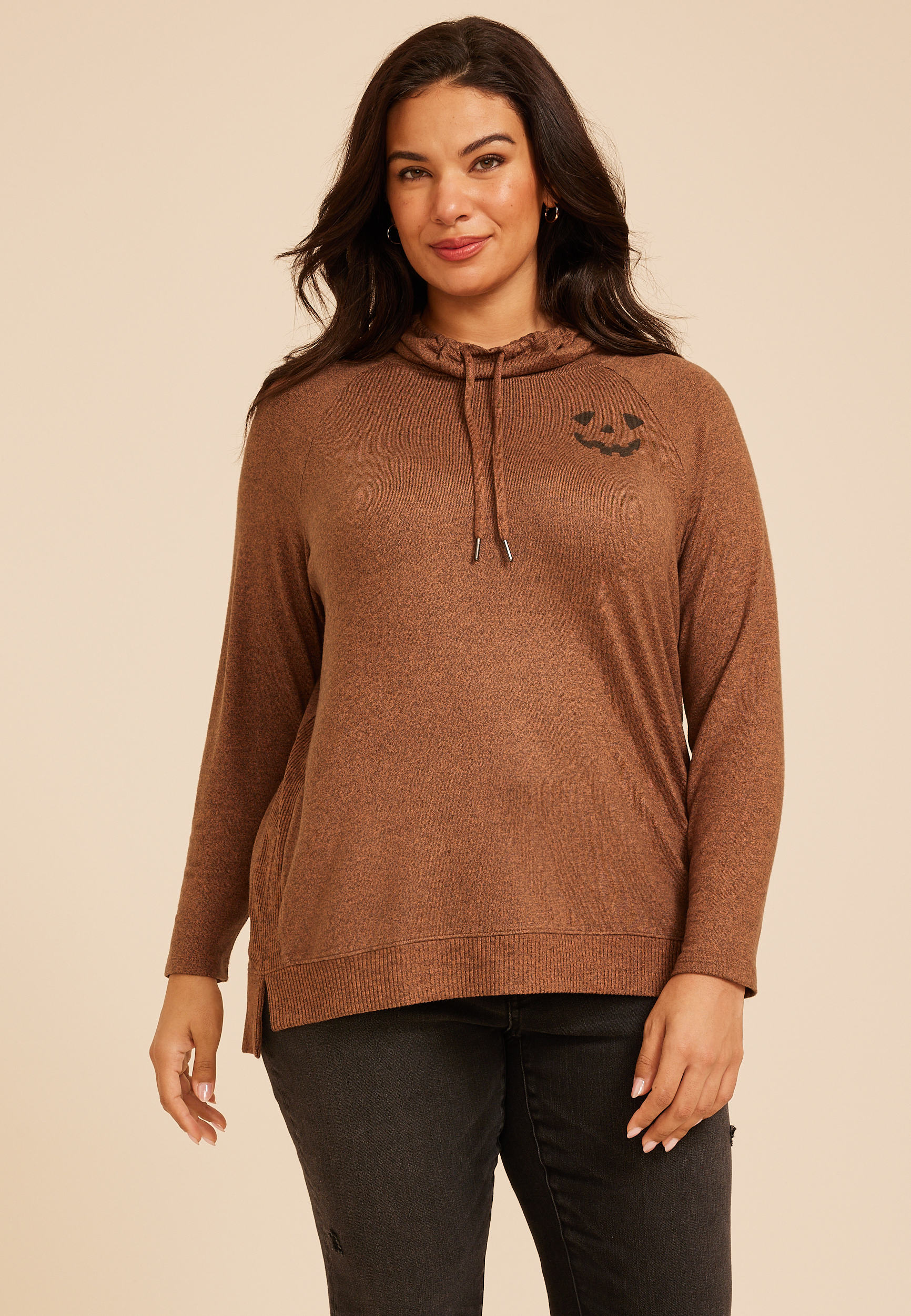 Plus Size Haven Jack O Lantern Cowl Neck Top