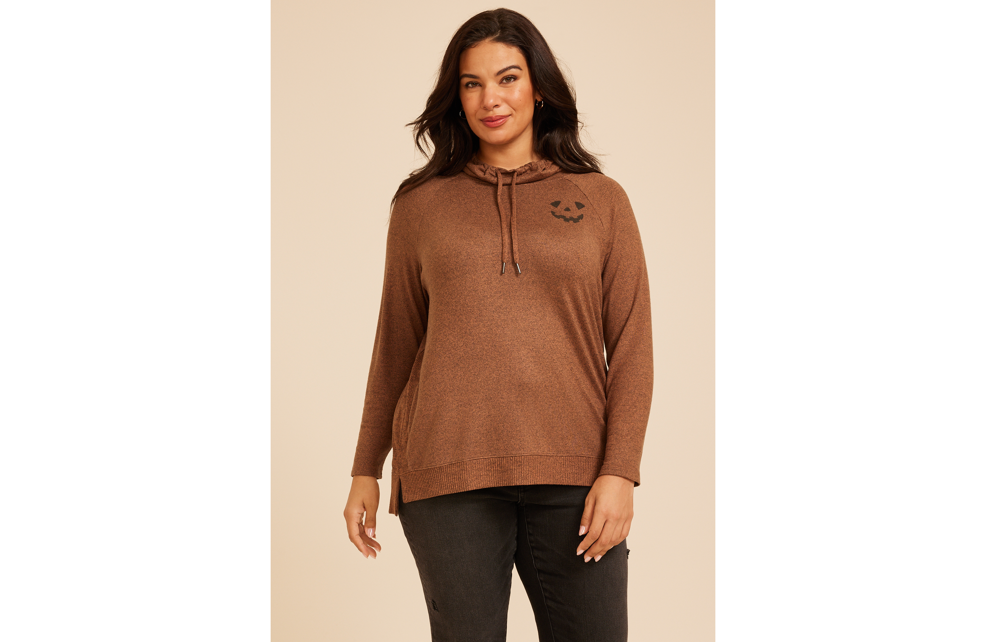 Plus Haven Jack O Lantern Cowl Neck Top
