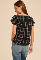 Windowpane Plaid Bubble Hem Blouse, C1756, small