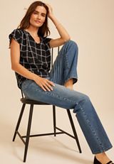 Windowpane Plaid Bubble Hem Blouse, C1756, small