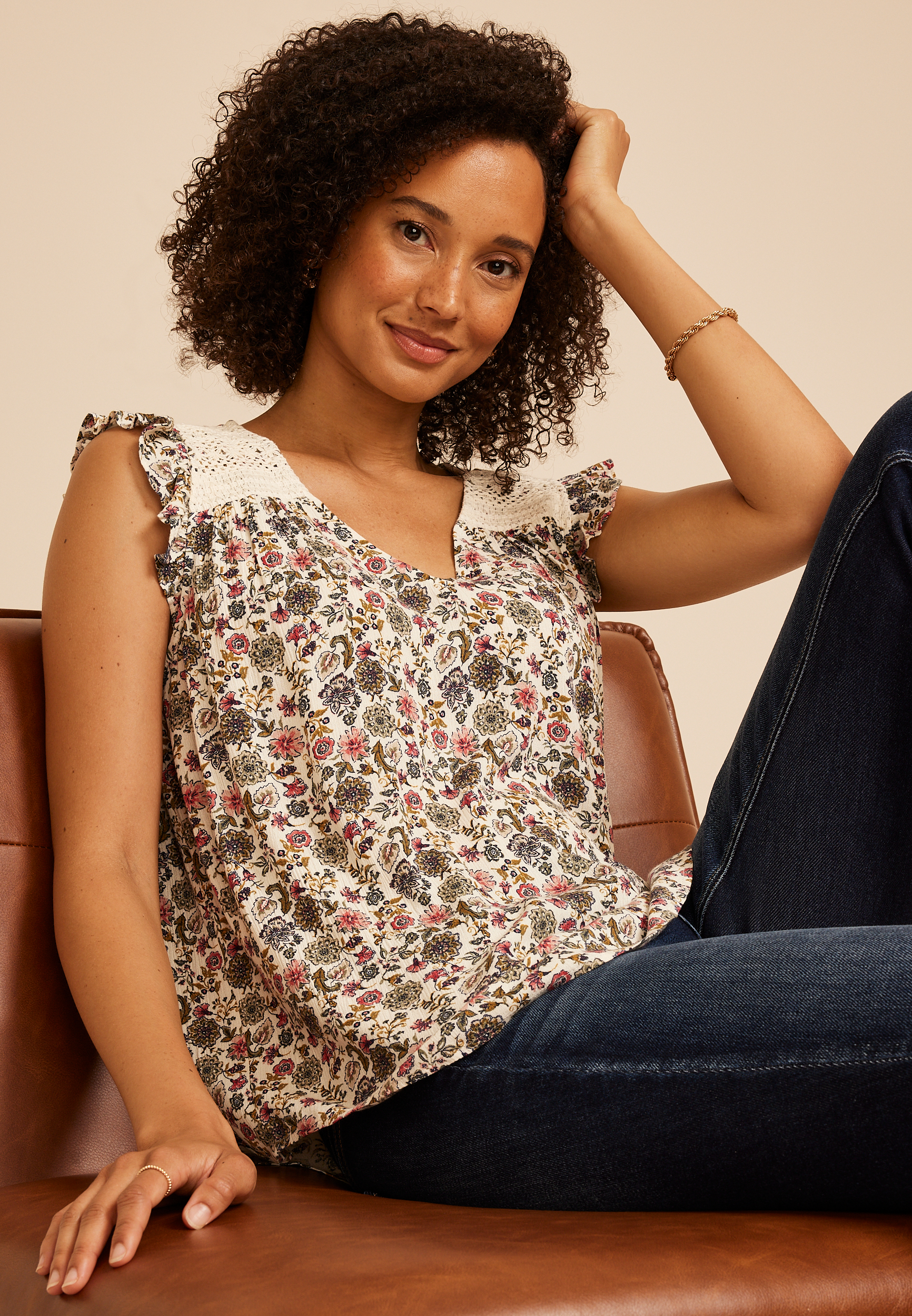 Floral Crochet Shoulder Blouse