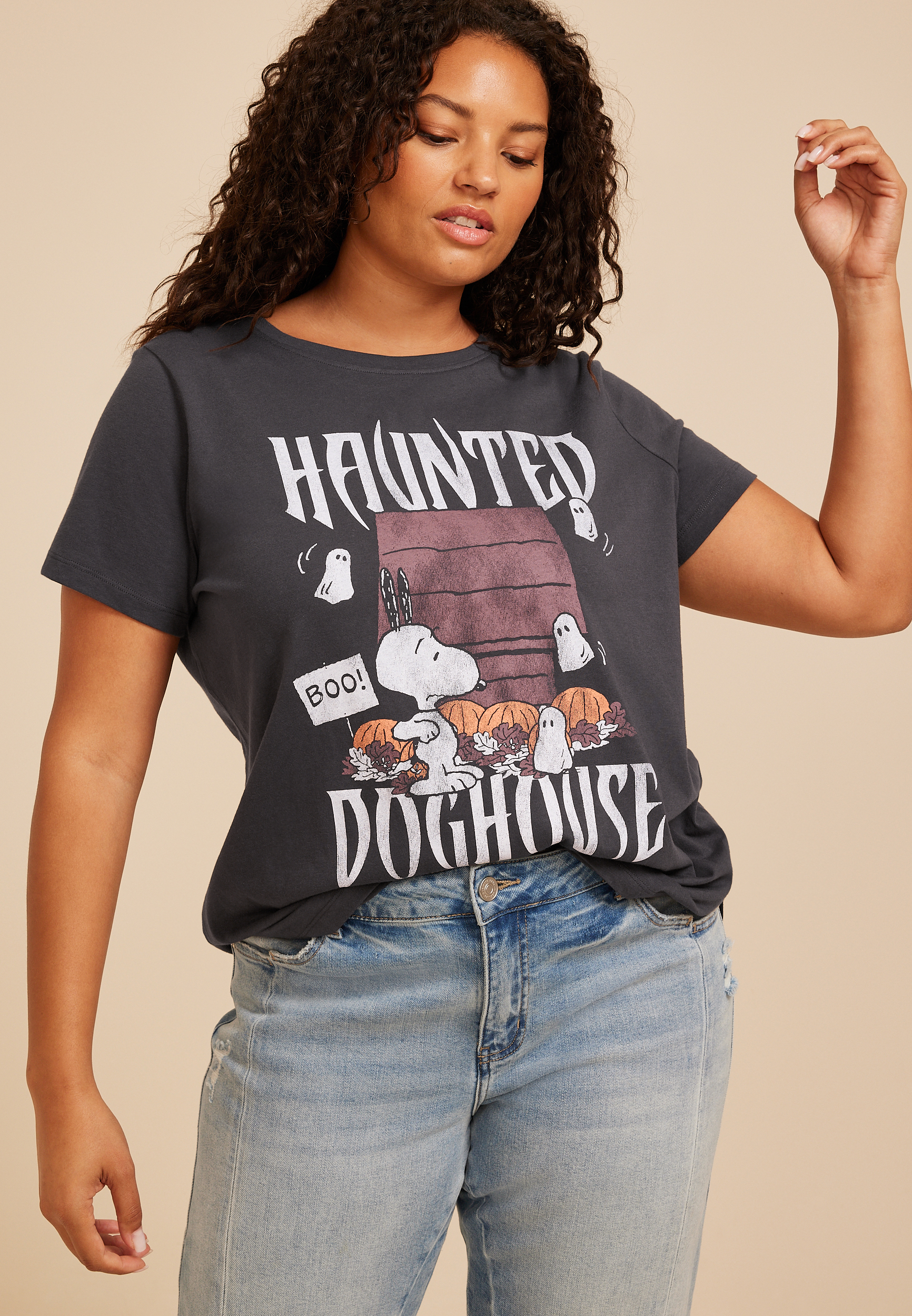 Plus Size Snoopy Haunted Doghouse Classic Fit Graphic Tee