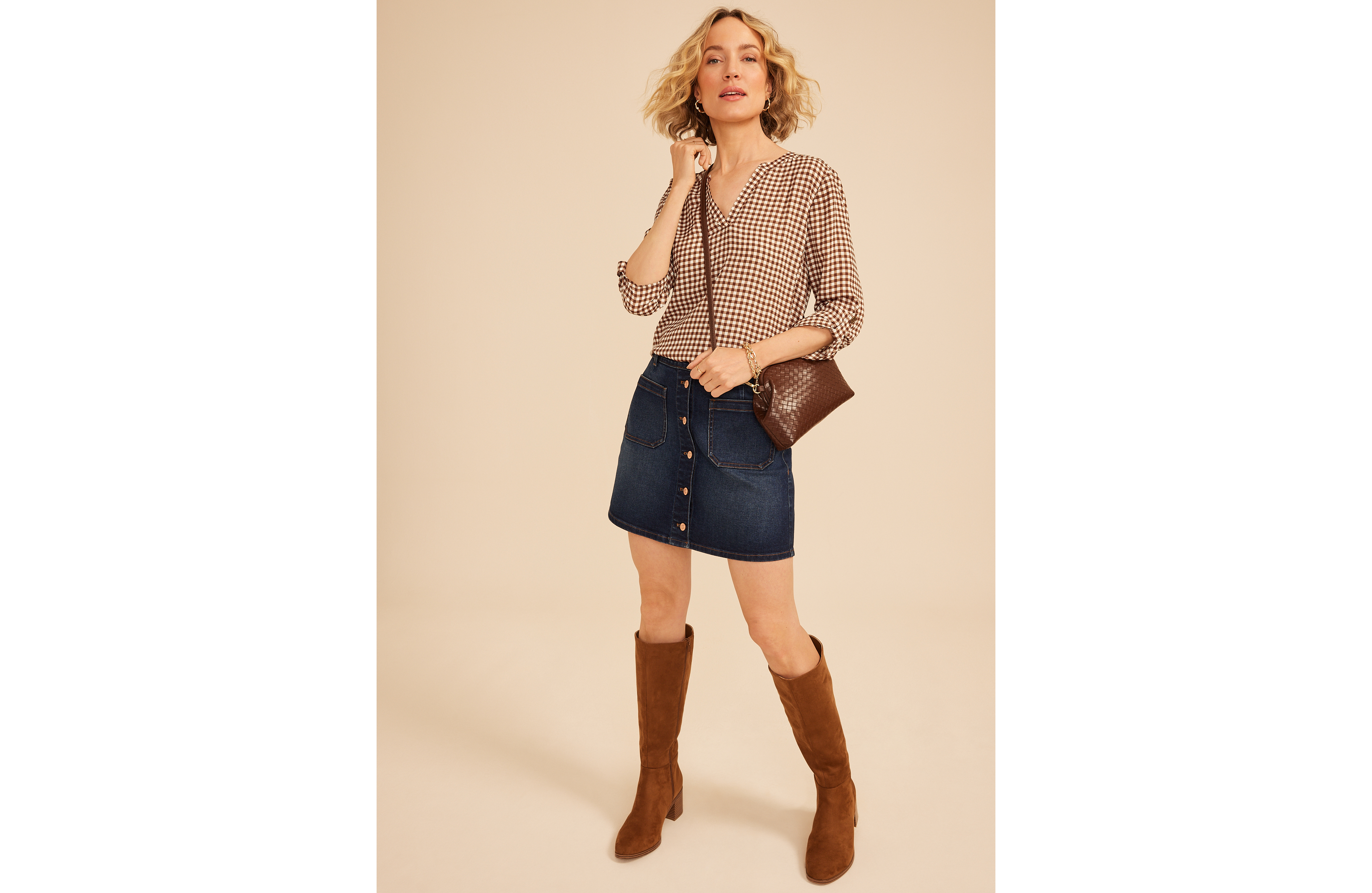 Atwood Gingham 3/4 Sleeve Popover Blouse