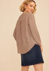 Atwood Gingham 3/4 Sleeve Popover Blouse, C6115, small