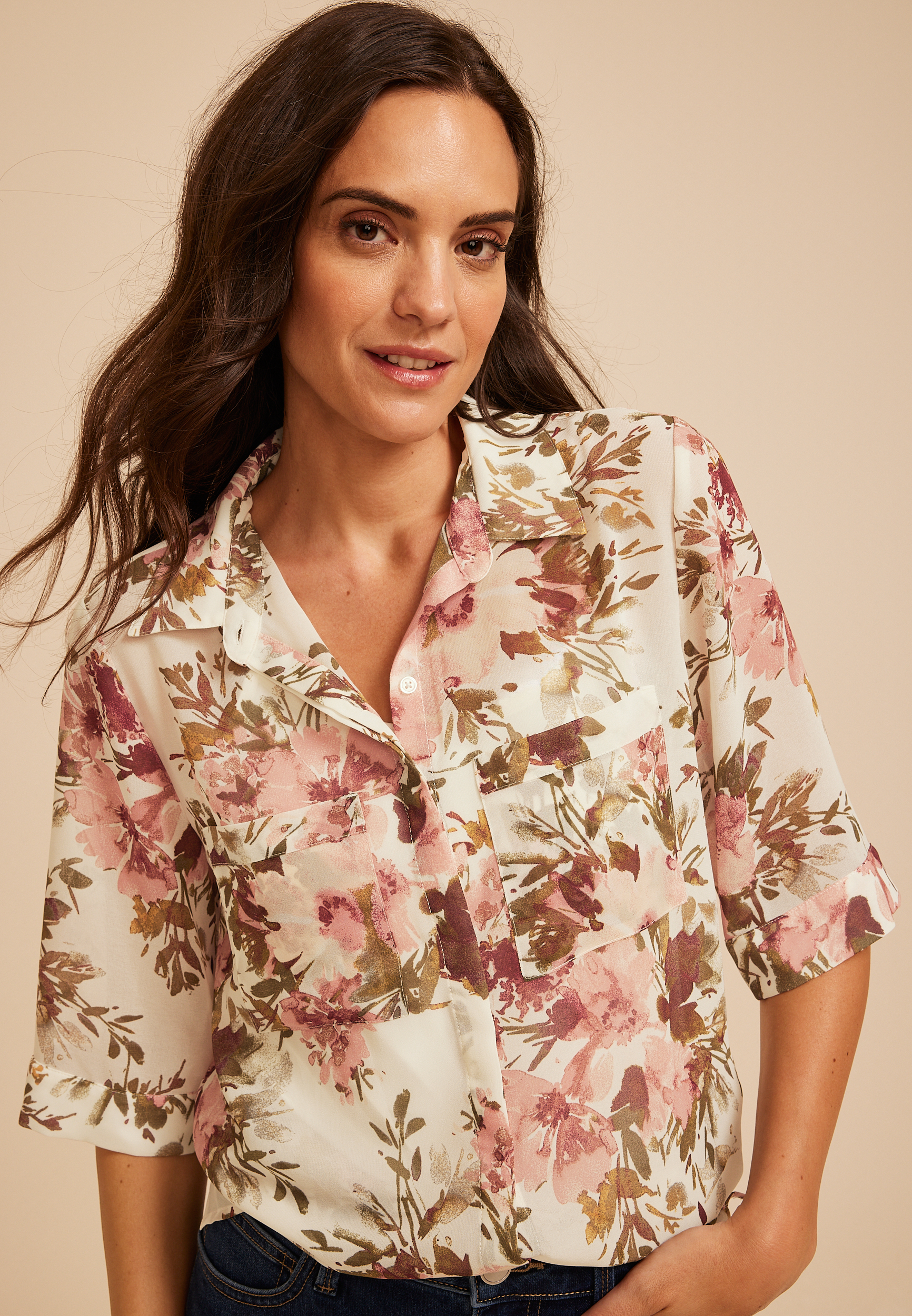 Floral Chiffon Utility Blouse