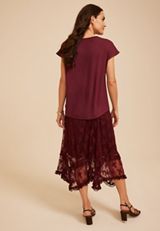 Mixed Media Satin Front Short Sleeve Top, C7923, small