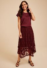 Mixed Media Satin Front Short Sleeve Top, C7923, small