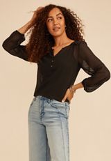 Sheer Chiffon Henley Blouse, C106, small