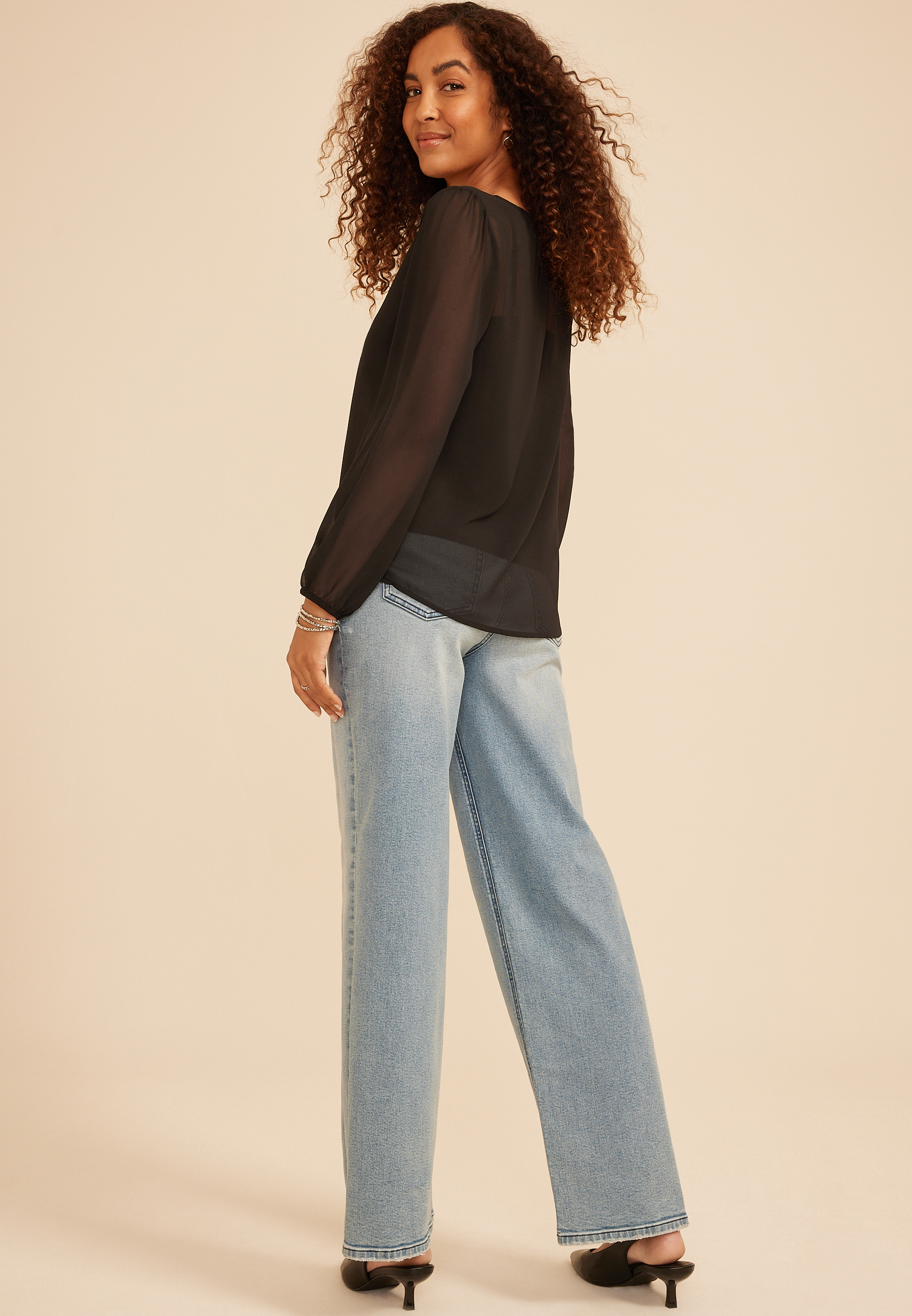 Sheer Chiffon Henley Blouse, C106, large