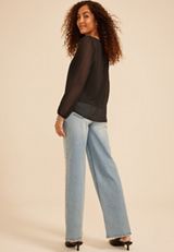 Sheer Chiffon Henley Blouse, C106, small
