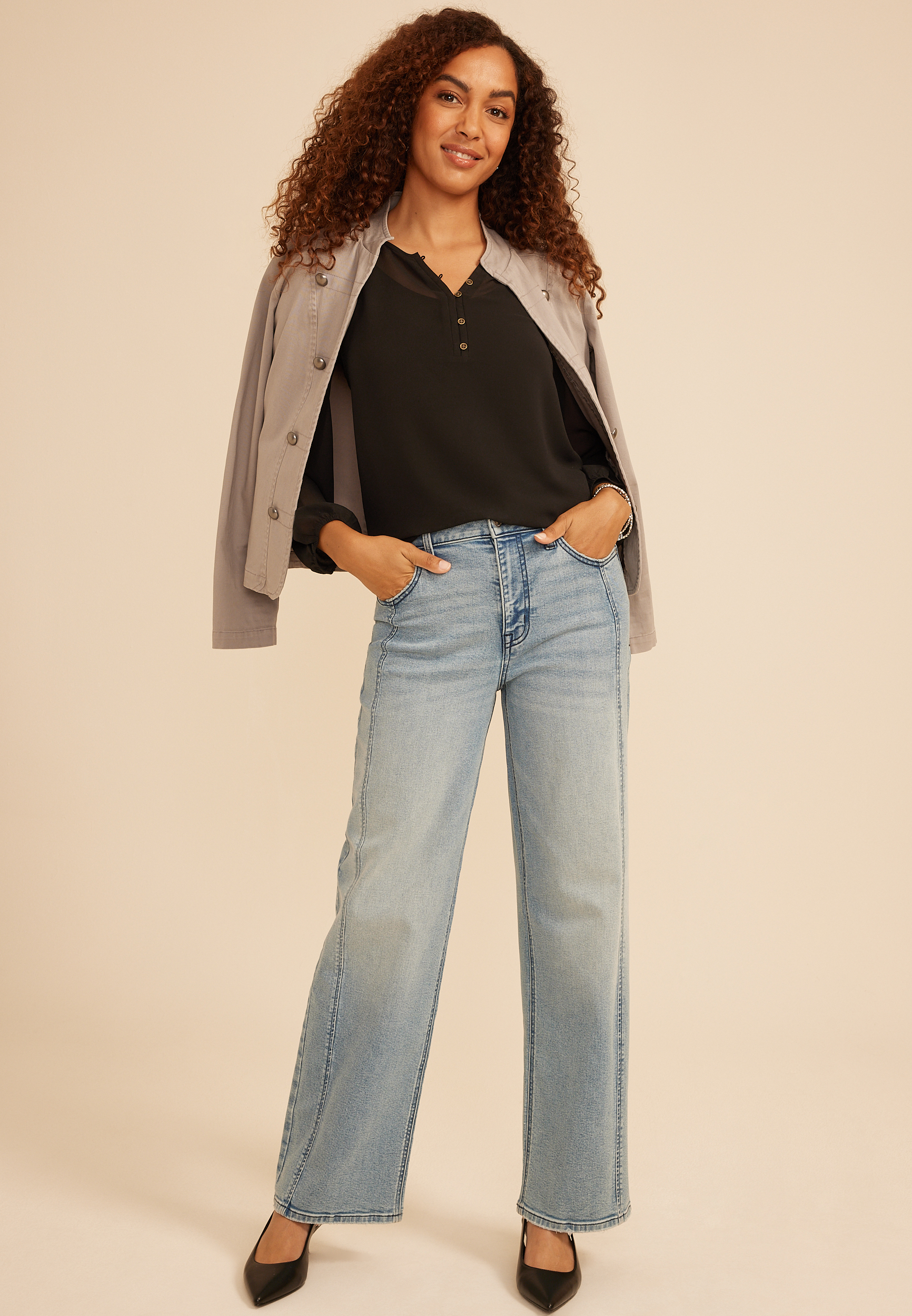 Sheer Chiffon Henley Blouse, C106, large