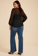 Plus Size Sheer Chiffon Henley Blouse, C106, small