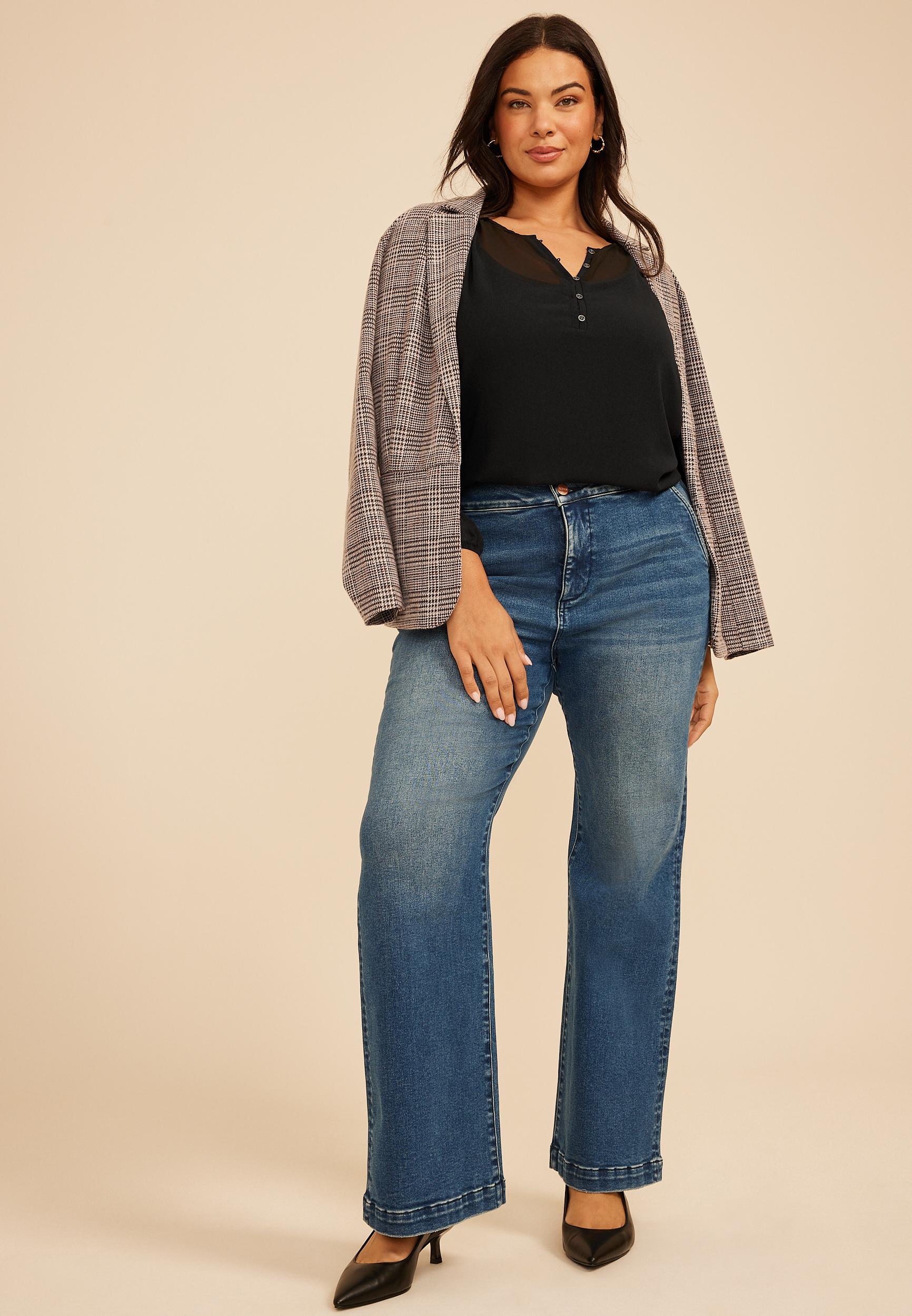 Plus Size Sheer Chiffon Henley Blouse, C106, large