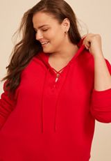 Plus Size Lace Up Hoodie, C2946, small