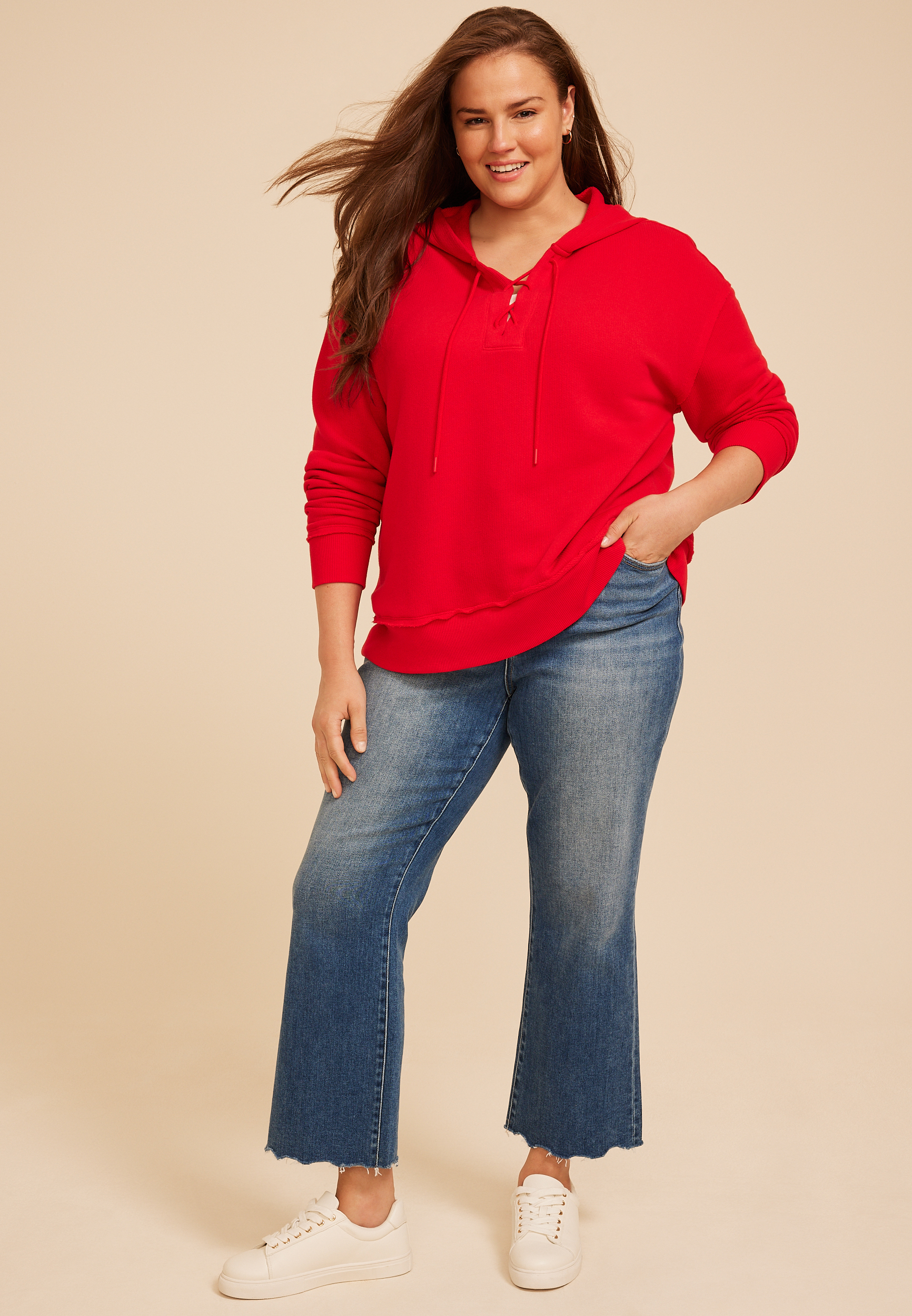 Plus Size Lace Up Hoodie, C2946, large