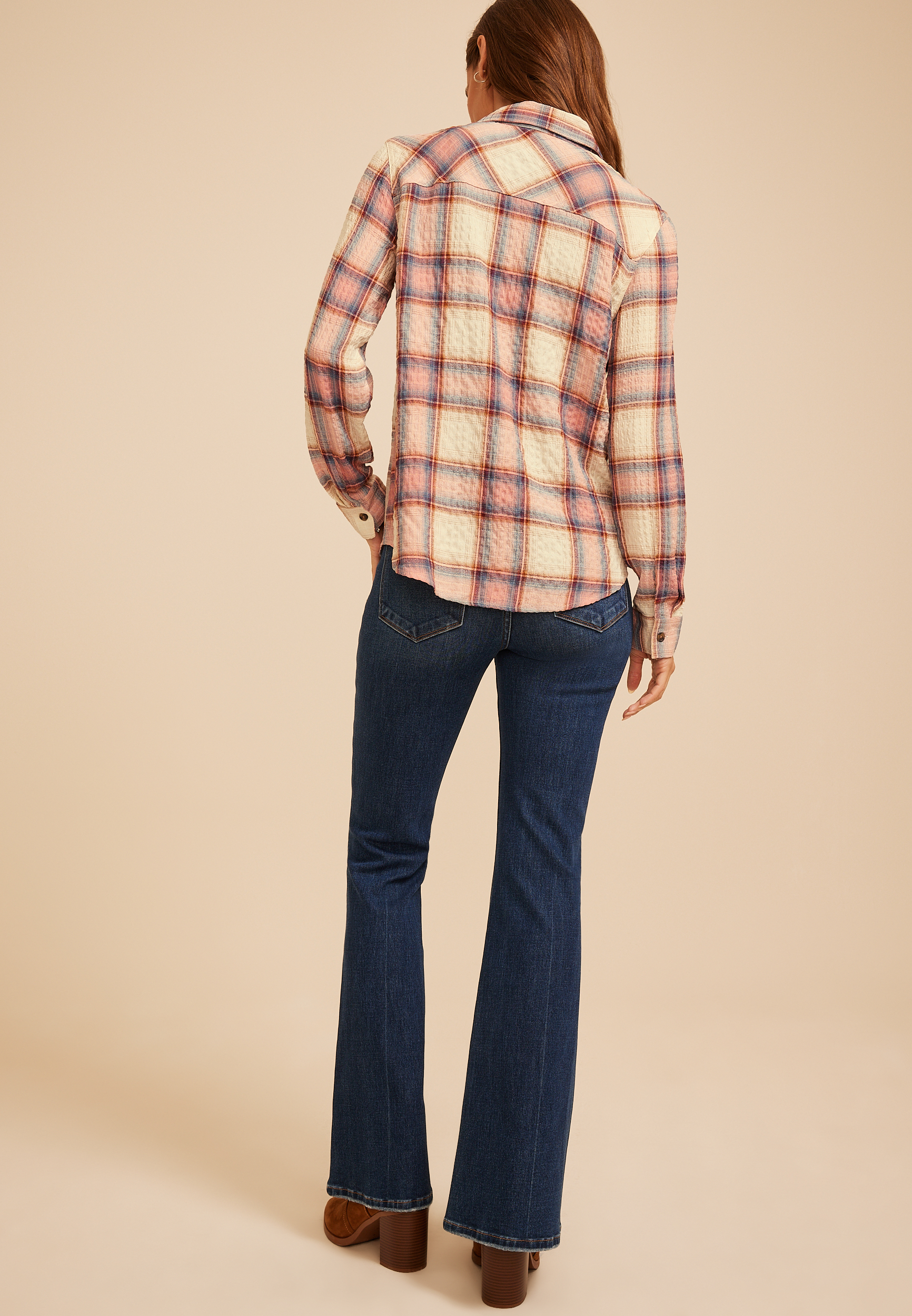 Pucker Plaid Button Down Shirt, C1524, large