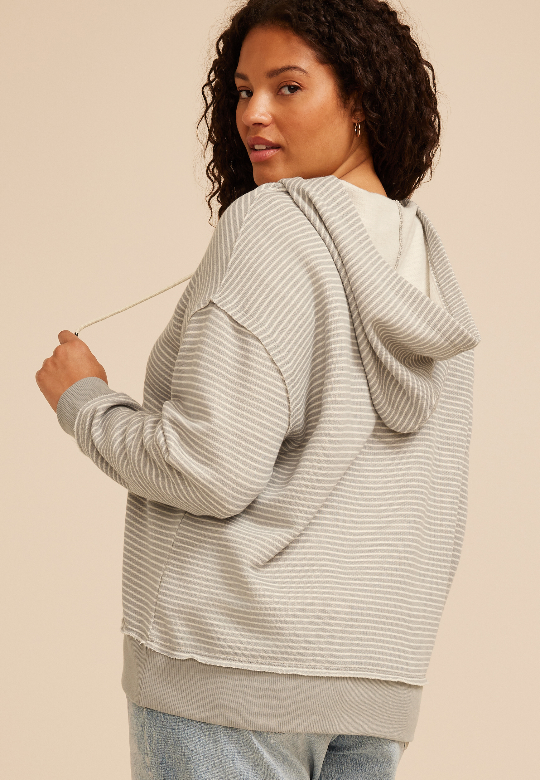 Plus Size Stripe Lace Up Tunic Hoodie, C9767, large