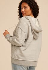Plus Size Stripe Lace Up Tunic Hoodie, C9767, small