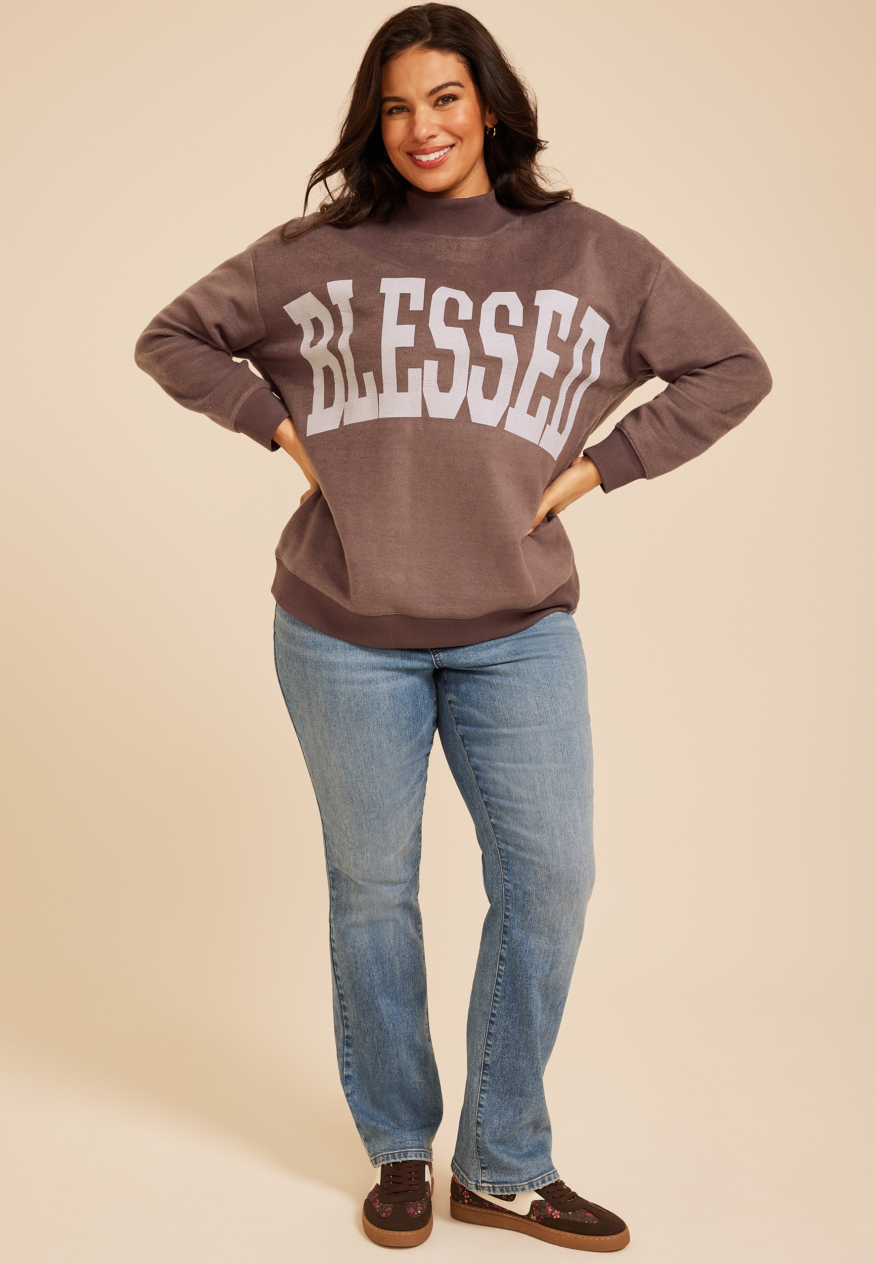 Plus Size Mock Neck Reversible Sweatshirt