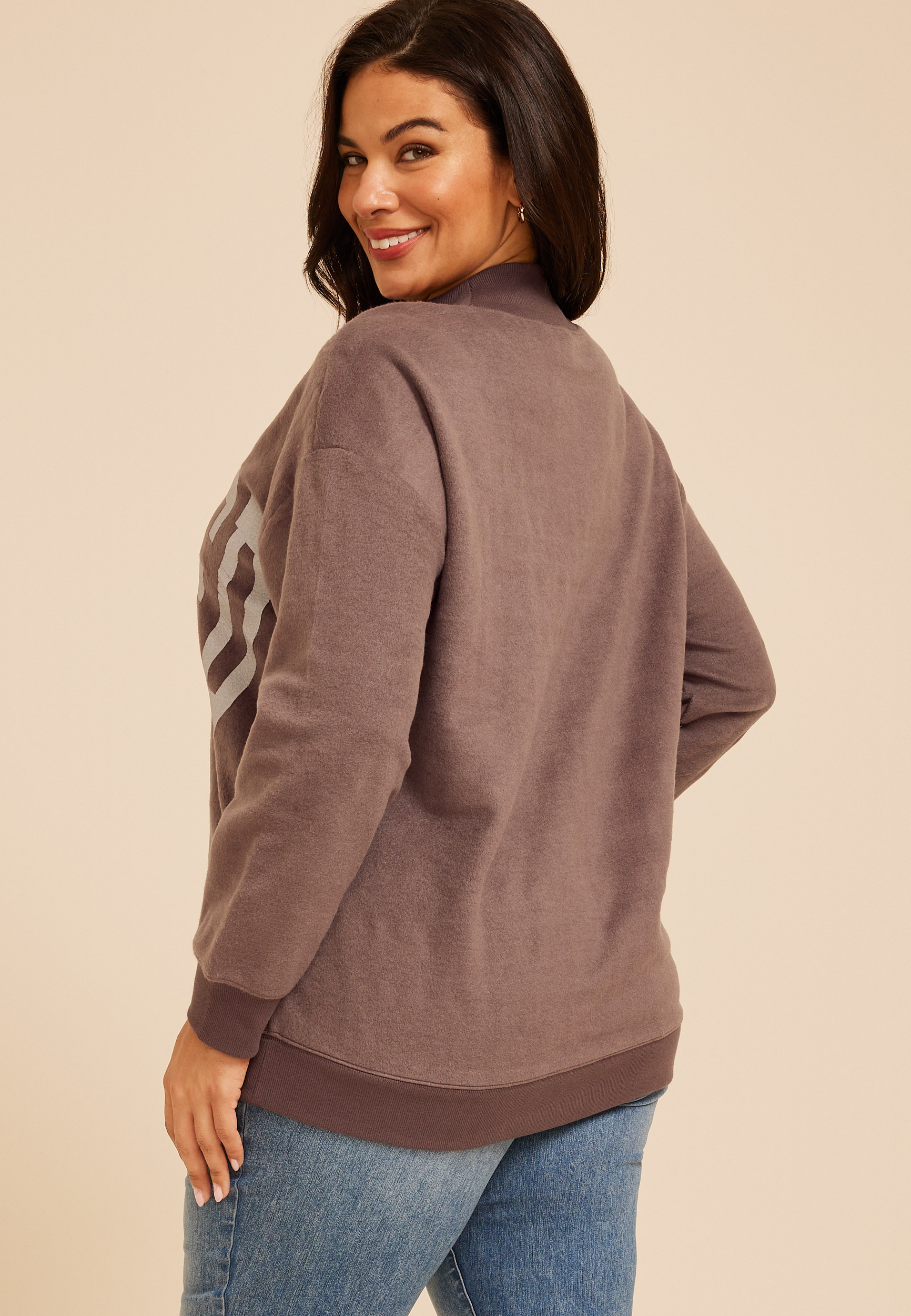 Plus Size Mock Neck Reversible Sweatshirt, C2580, large
